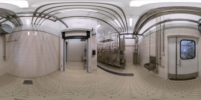 TULA, RUSSIA - FEBRUARY 11, 2013: Inside of food factory laboratory full spherical panorama in equirectangular projection 360 by 180 degrees