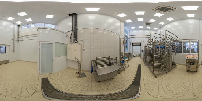 TULA, RUSSIA - FEBRUARY 11, 2013: Inside of food factory laboratory full spherical panorama in equirectangular projection 360 by 180 degrees