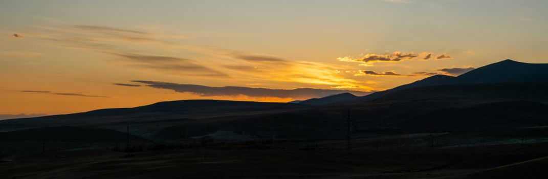 Paronama - sunset over the altai mountains , Paronama - sunset over the altai mountains.