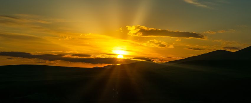 Paronama - sunset over the altai mountains , Paronama - sunset over the altai mountains.