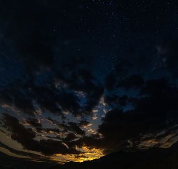 Stars in the sky at sunset. Sky in the clouds