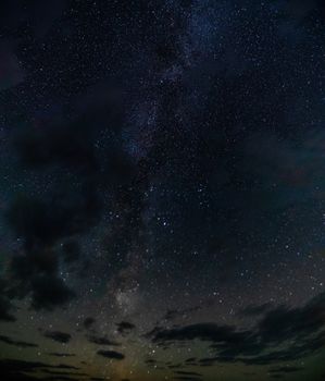 The starry sky above the Altai mountains. Beautiful night sky over the Altai mountains.