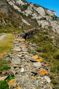 A path made of stones, a mountain path in the Altai.