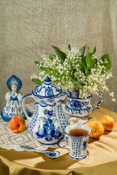 Still life in Russian national style on canvas background