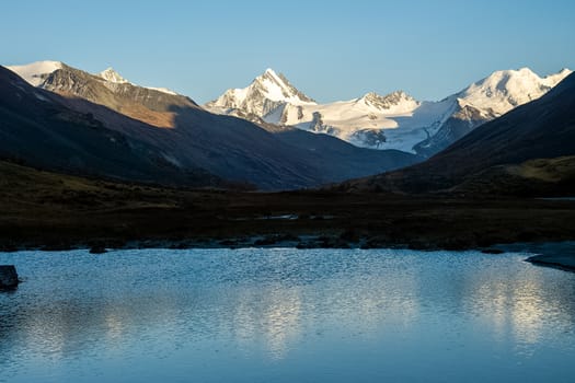 Mountain lake among the mountains on altai. The water surface of the lake.