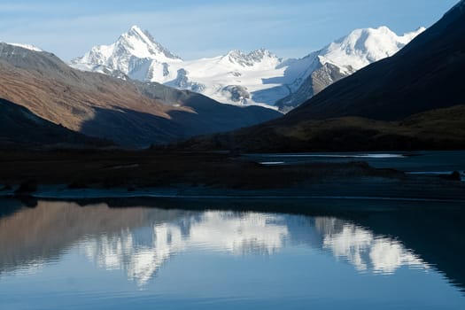 Mountain lake among the mountains on altai. The water surface of the lake.