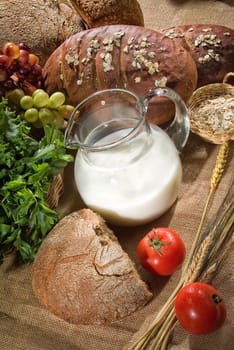 Different kinds of bread on a studio background