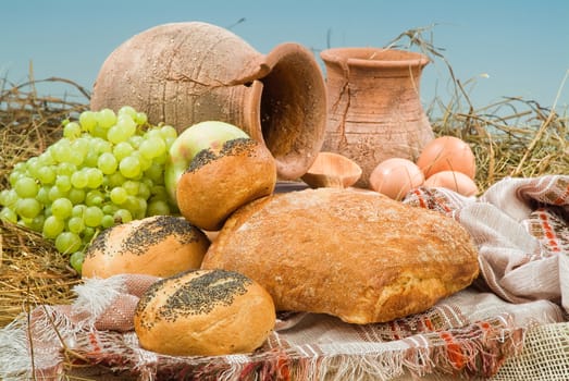 Different kinds of bread on a studio background