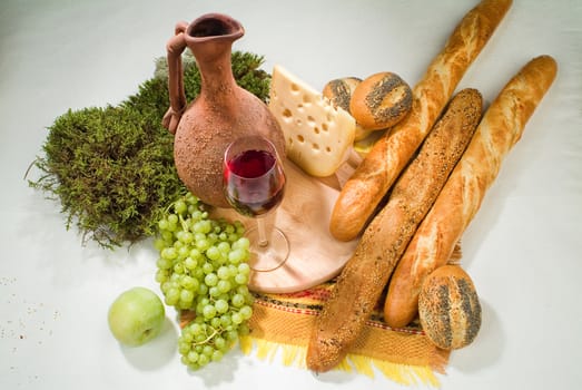 Different kinds of bread on a studio background