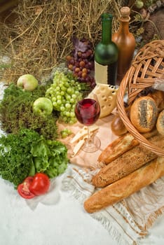 Different kinds of bread on a studio background