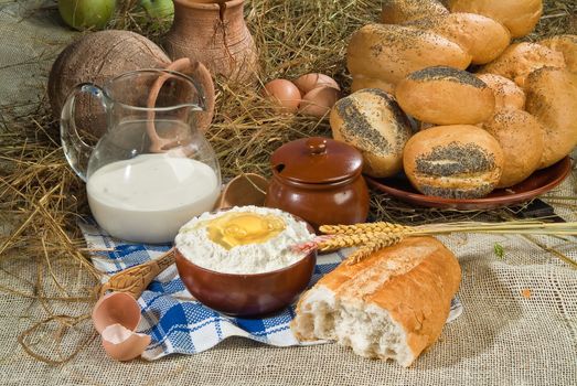 Different kinds of bread on a studio background