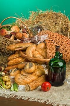 Different kinds of bread on a studio background