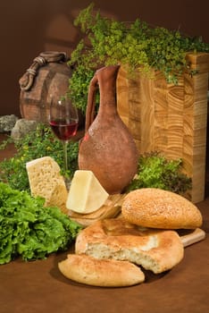 Different kinds of bread on a studio background