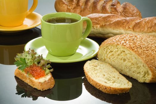 Different kinds of bread on a studio background