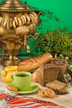 Different kinds of bread on a studio background