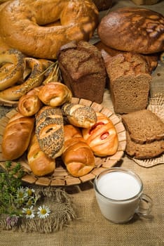 Different kinds of bread on a studio background