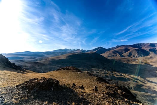 The altai mountains. The landscape of nature on the Altai mountains and in the gorges between the mountains.