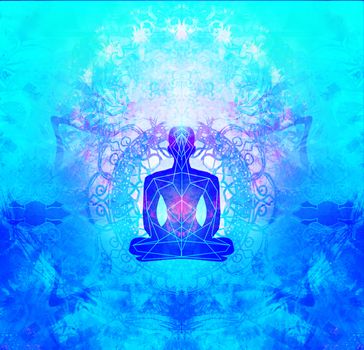 Illustration of a human body in lotus pose - meditating person