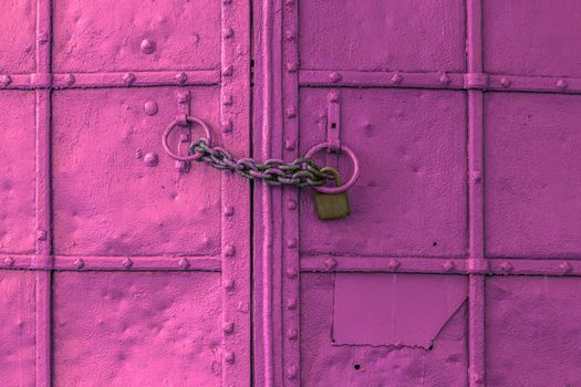 fresh painted old riveted iron double door with two rings
