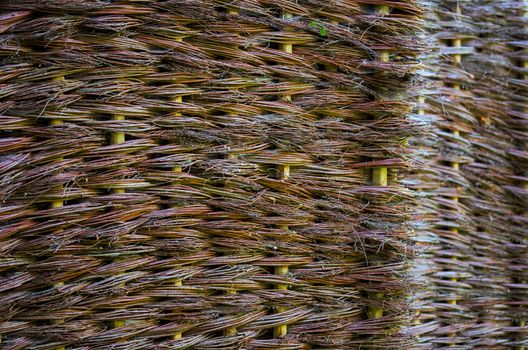 wicker willow flat outdoor surface background with selective focus