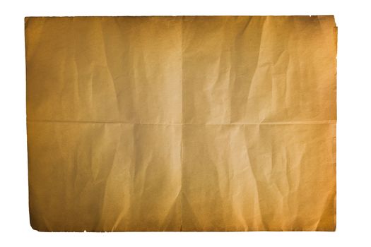 single old flat sheet of paperfolded twice isolated on white background
