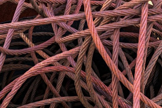 rusty metal messy cable background with selective focus