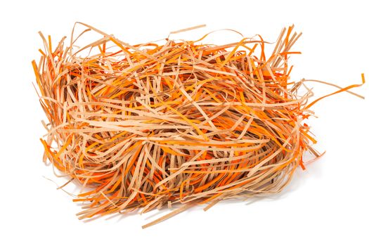decorative orange paper straw on white background