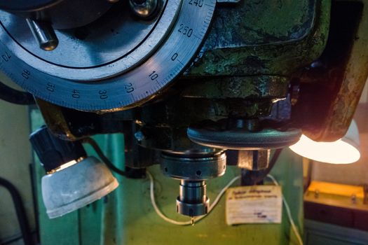 dark controls of manual milling machine closeup
