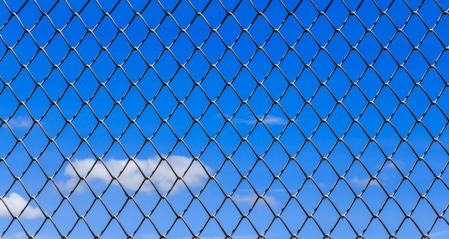 Metal mesh and blue sky background