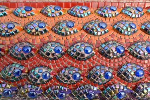 Mosaic background image With a multi-colored pattern Decorated in temples in Thailand