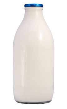 Isolated Pint Of Fresh Whole Milk In A Glass Bottle