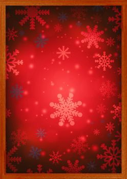Wooden frame for product placement with blur christmas wallpaper background