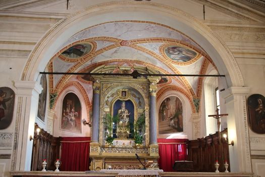 interior of ancient sanctuary of Supina, catholic church building in Toscolano, Brescia, Italy