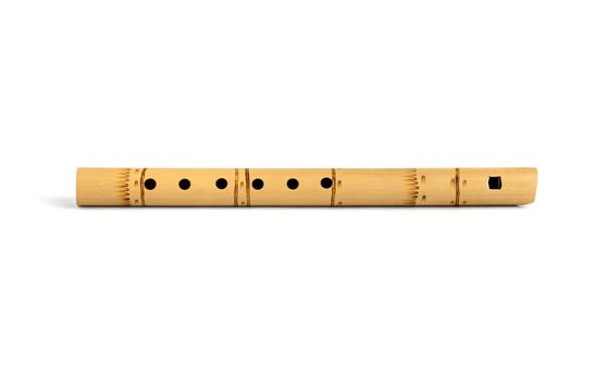 Flute isolated on white. Traditional wind musical instrument of Latin America. Bamboo flute block. Ken's whistle flute.