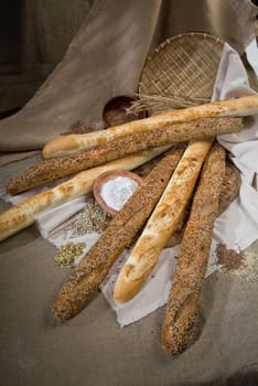 Different kinds of bread and pastry