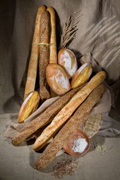 Different kinds of bread and pastry