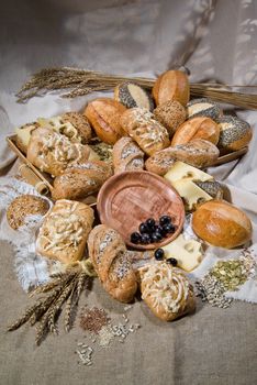 Different kinds of bread and pastry