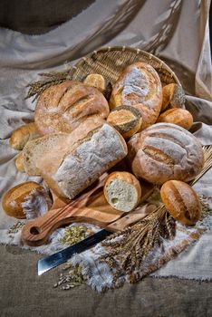 Different kinds of bread and pastry