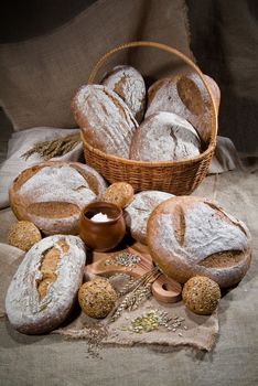 Different kinds of bread and pastry