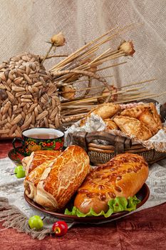 Still life with pies in Russian country style