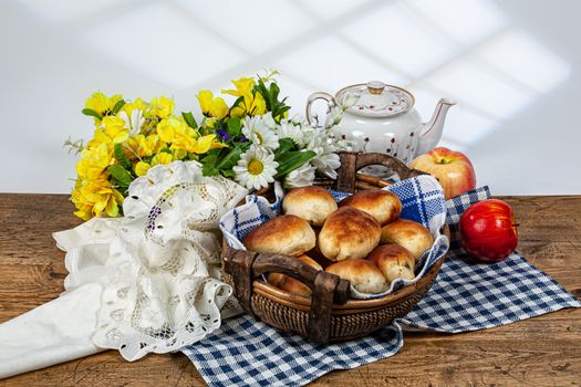 Still life with pies in Russian country style