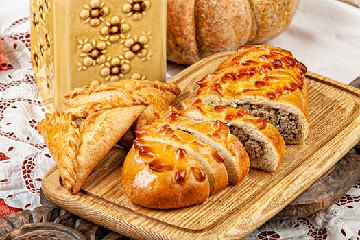 Still life with pies in Russian country style