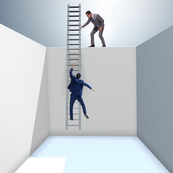 Businessman helping colleague to escape from problems