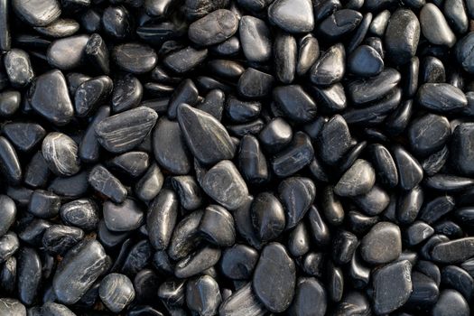 Shining smooth black beach stones background.