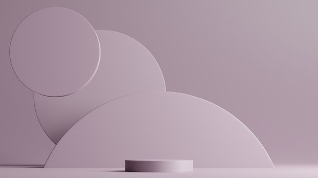 Minimal scene with podium and abstract background round shapes. Purple colors scene. 3d rendering.
