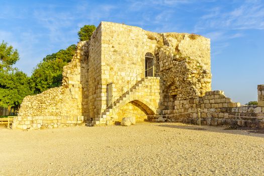 View of a guard tower of Antipatris Fort (Binar Bashi), in Yarkon (Tel Afek) National Park, central Israel