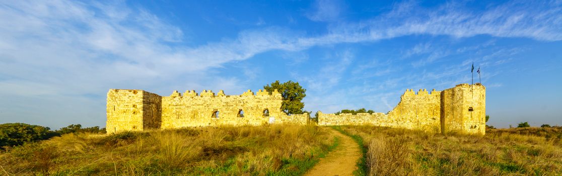 Panoramic view of the Antipatris Fort (Binar Bashi), in Yarkon (Tel Afek) National Park, central Israel