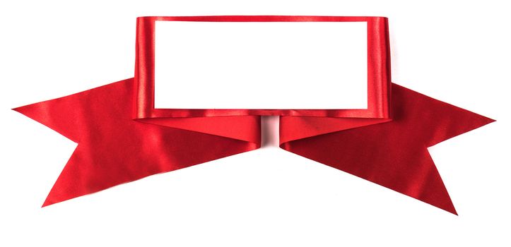 Red satin ribbon banner with white copy space isolated on white background