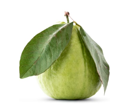 Beautiful delicious guava fruit with fresh green leaves isolated on white background, clipping path, cut out.