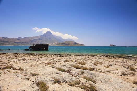 CRETE ISLAND, GREECE - JUNE 4, 2019: Beautiful seaview at the Balos island.